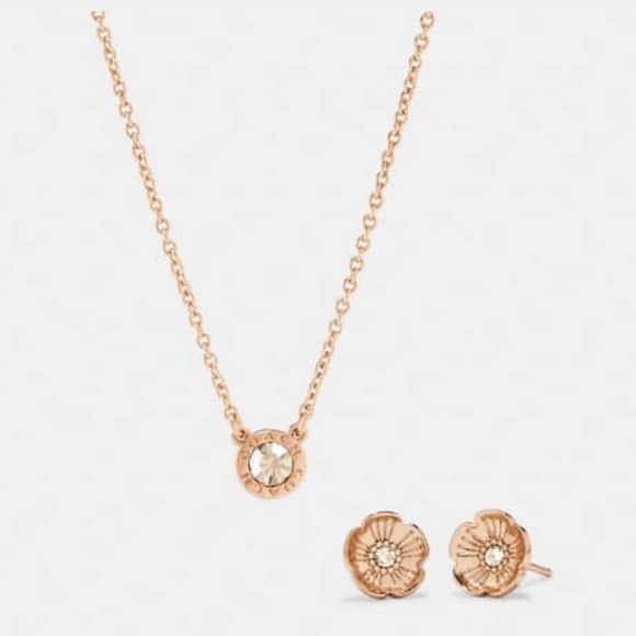 Coach Open Circle Necklace and Tea Rose Stud Earrings NWT - Picture 4 of 6